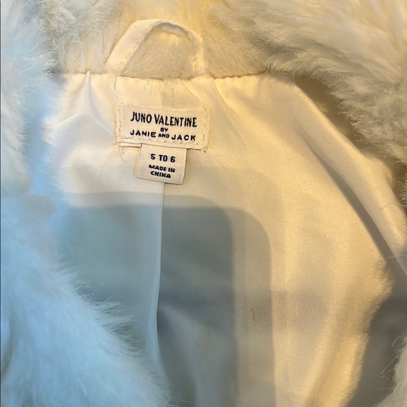 Janie and Jack Kids Striped Faux Fur Jacket - White and Navy 5to6 - Picture 2 of 4